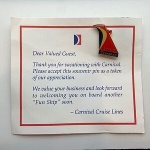 Vintage Carnival Cruise Line Carnival Paradise Collectible Lapel Pin & Card 2000
